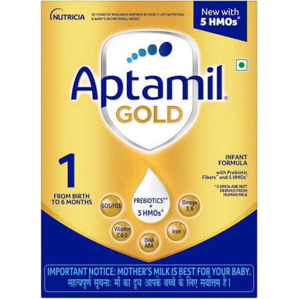 Aptamil Gold Infant Formula Milk Powder for Babies - Stage 1 (Upto 6 months) - with 5 HMOs, Prebiotics and DHA 2 kgs - BIB Pack